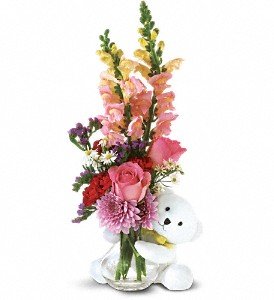 Teleflora's Bear Hug Bear with Pink Roses in Chicago Ridge IL, James Saunoris & Sons