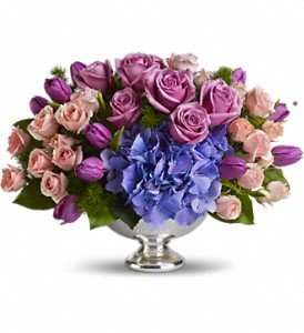 Teleflora's Purple Elegance Centerpiece in Chicago Ridge IL, James Saunoris & Sons
