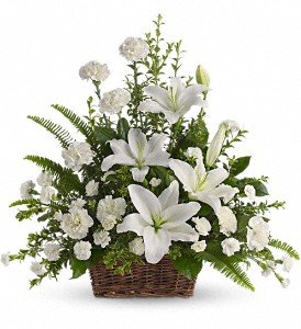 Peaceful White Lilies Basket in Chicago Ridge IL, James Saunoris & Sons
